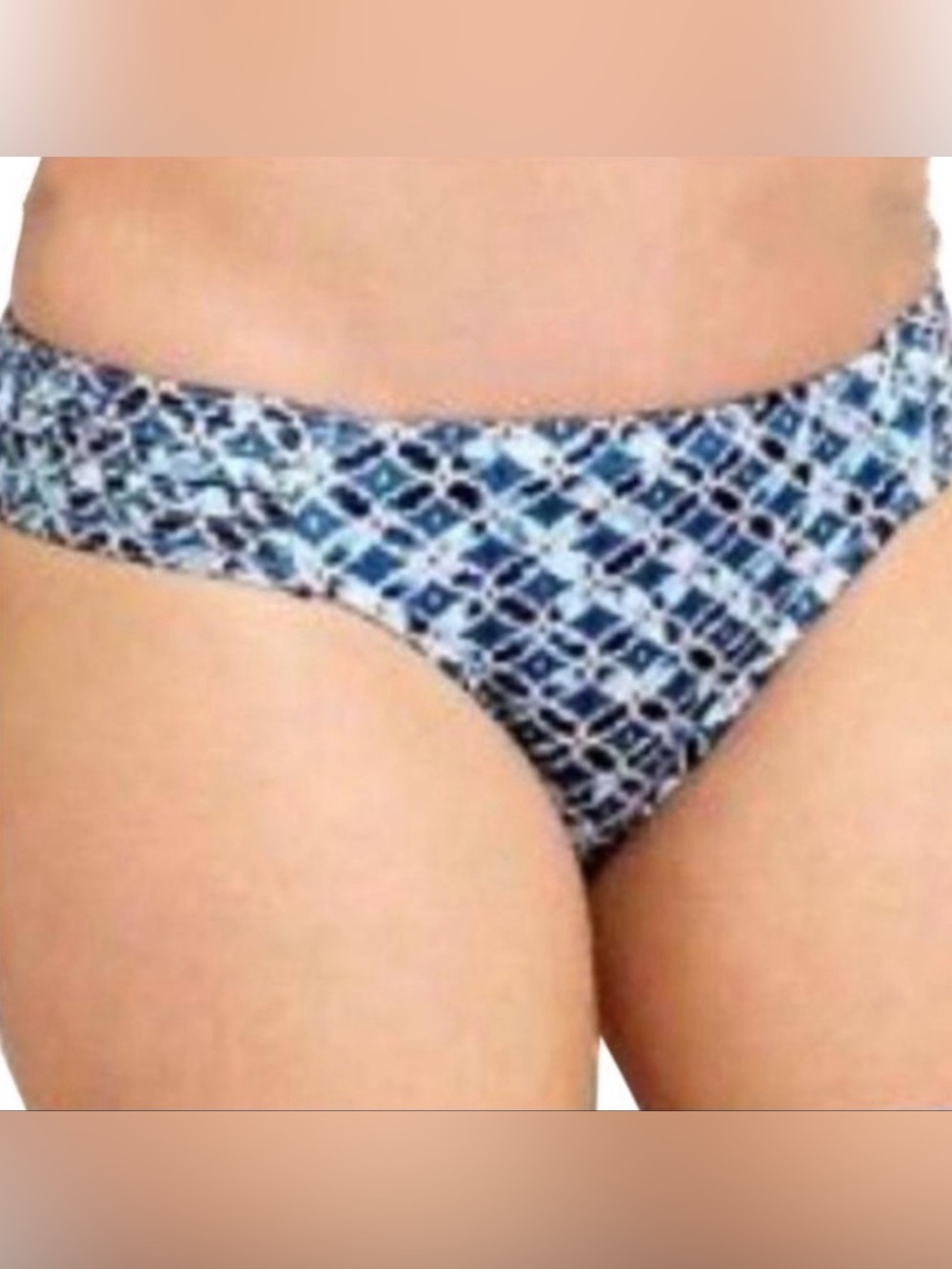 Athleta Blue Aqualuxe Print Strappy Hip Full Seat Medium Rise Swim Bottom XL/16